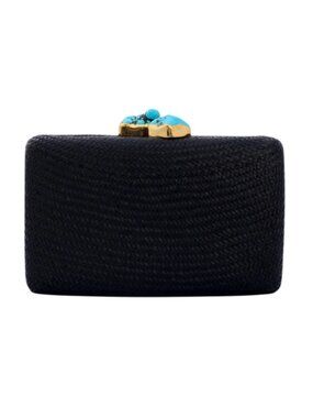 Kayu Jen Clutch with Turquoise Stone on Black Straw, Like New!